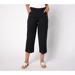 AnyBody Pants Size Medium Petite All Stretch Twill Wide Leg Cropped Black NEW